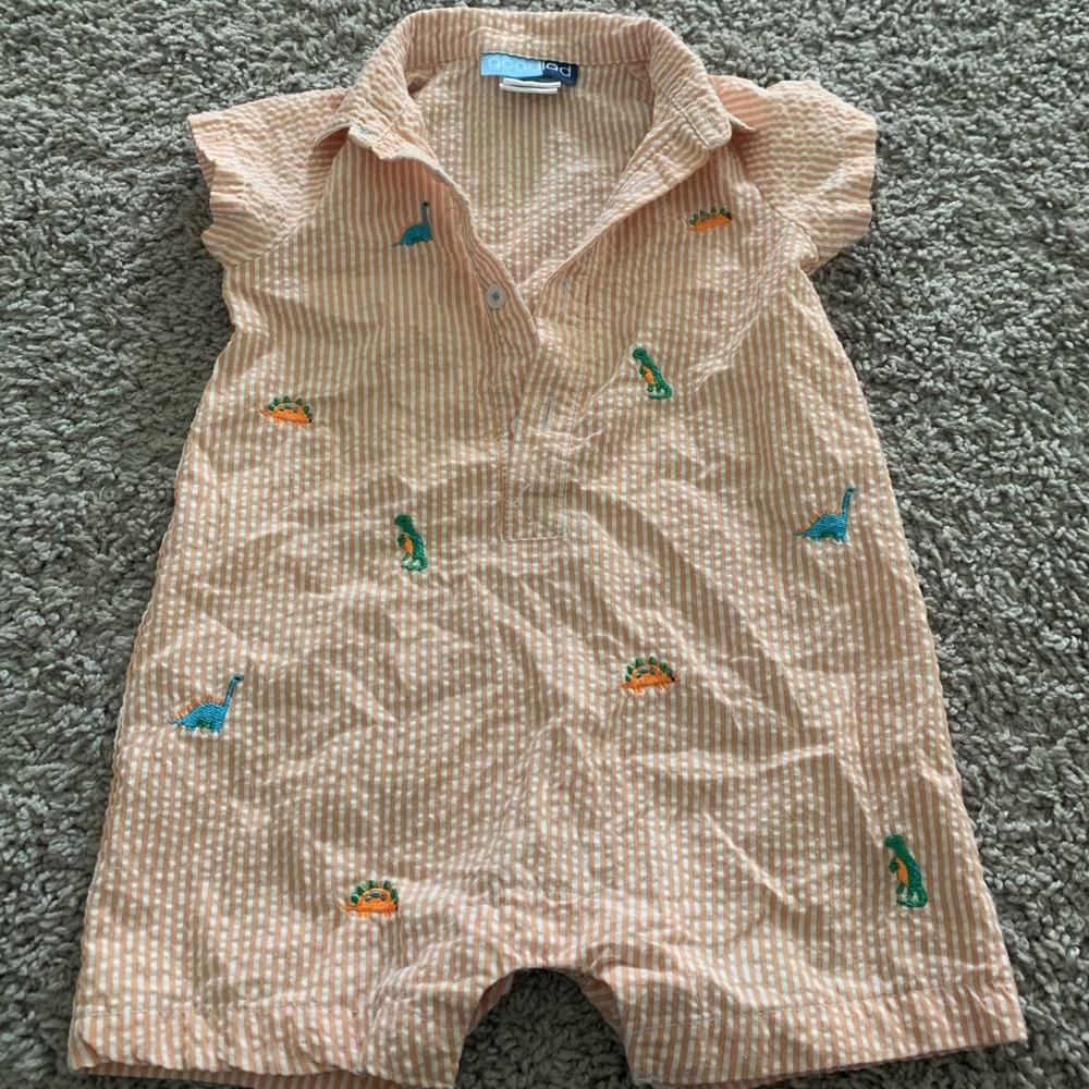 Good Lad Orange Seersucker Dino Romper